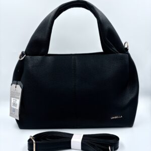 Czarna elegancka torebka damska z krótkimi uchwytami i regulowanym paskiem – J&S Bags